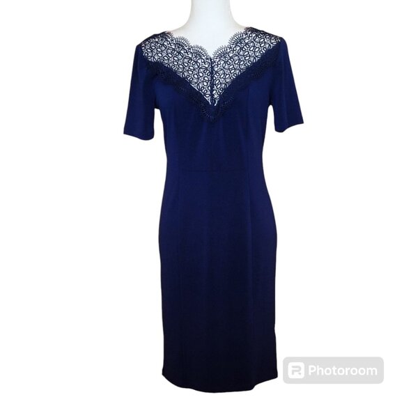 Tahari Lila Dress Blue Dusk Short Sleeve Cocktail Dress NEW NWT Size 6 - Picture 5 of 14